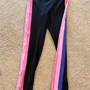 Women's Black Leggings with Pink and Purple Stripes